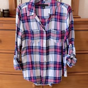 Pink/Blue Plaid button down shirt